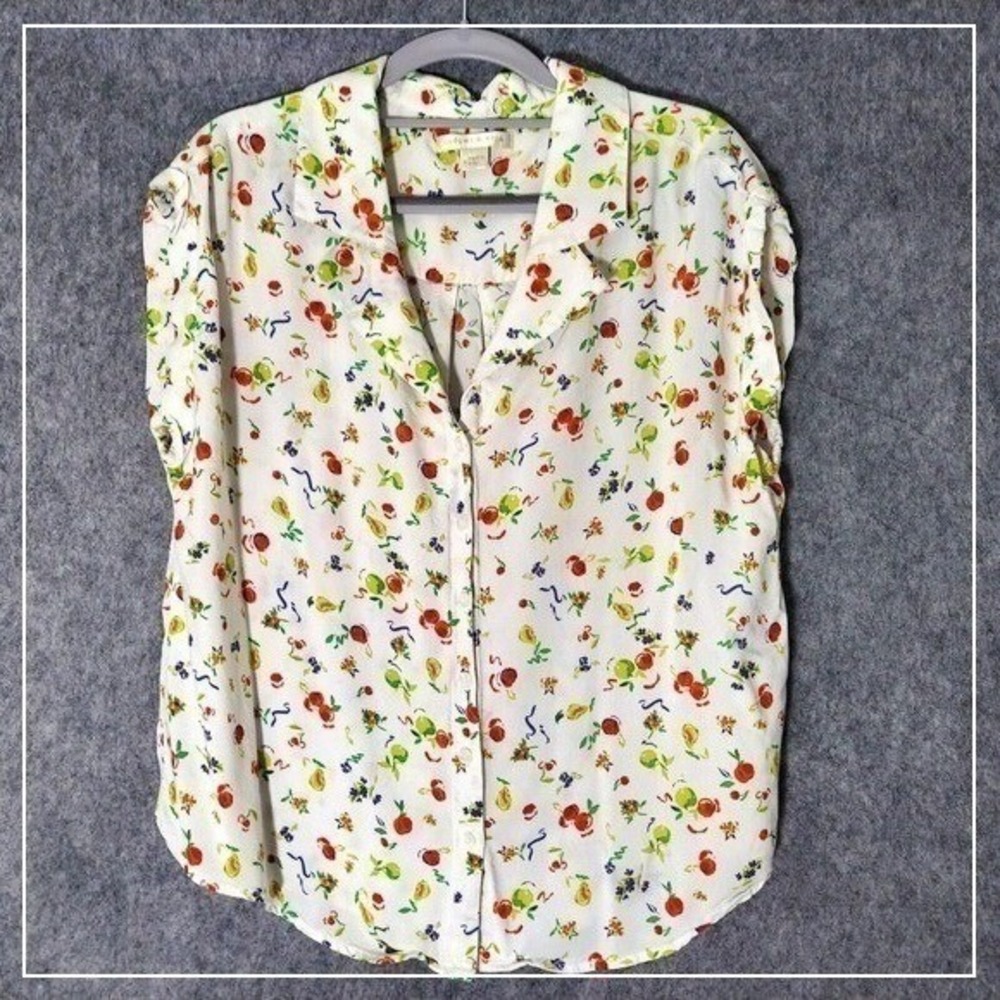 Cooper Ella Women Top L Fruit Button Collar Cap Sleeve Cottagecore Picnic Preppy